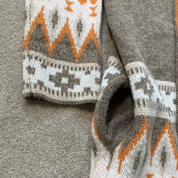 Bibi Aztec Tribal Print Open Knit Long Cardigan Pockets Grey/Orange Sz XL - Picture 3 of 9